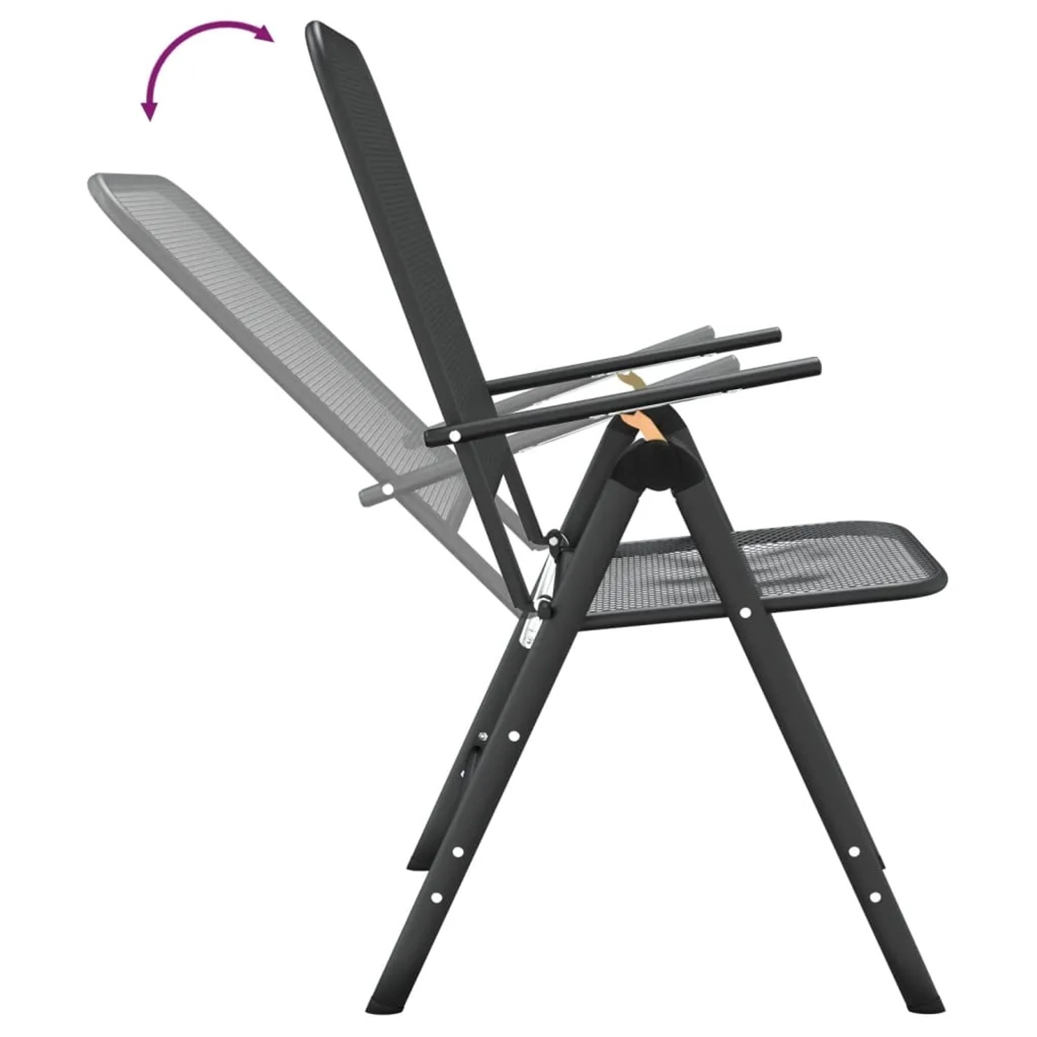 Verstellbarer Gartenstuhl der vidaXL 3-Tlg Essgruppe aus Streckmetall in Anthrazit.