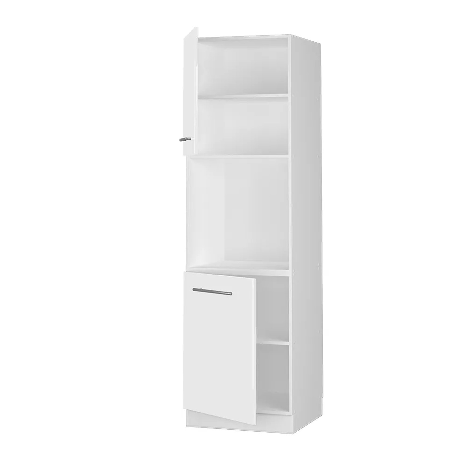Vicco Herdumbauschrank Fame-Line, weiß hochglanz mit offenem Regal, 60 cm breit.