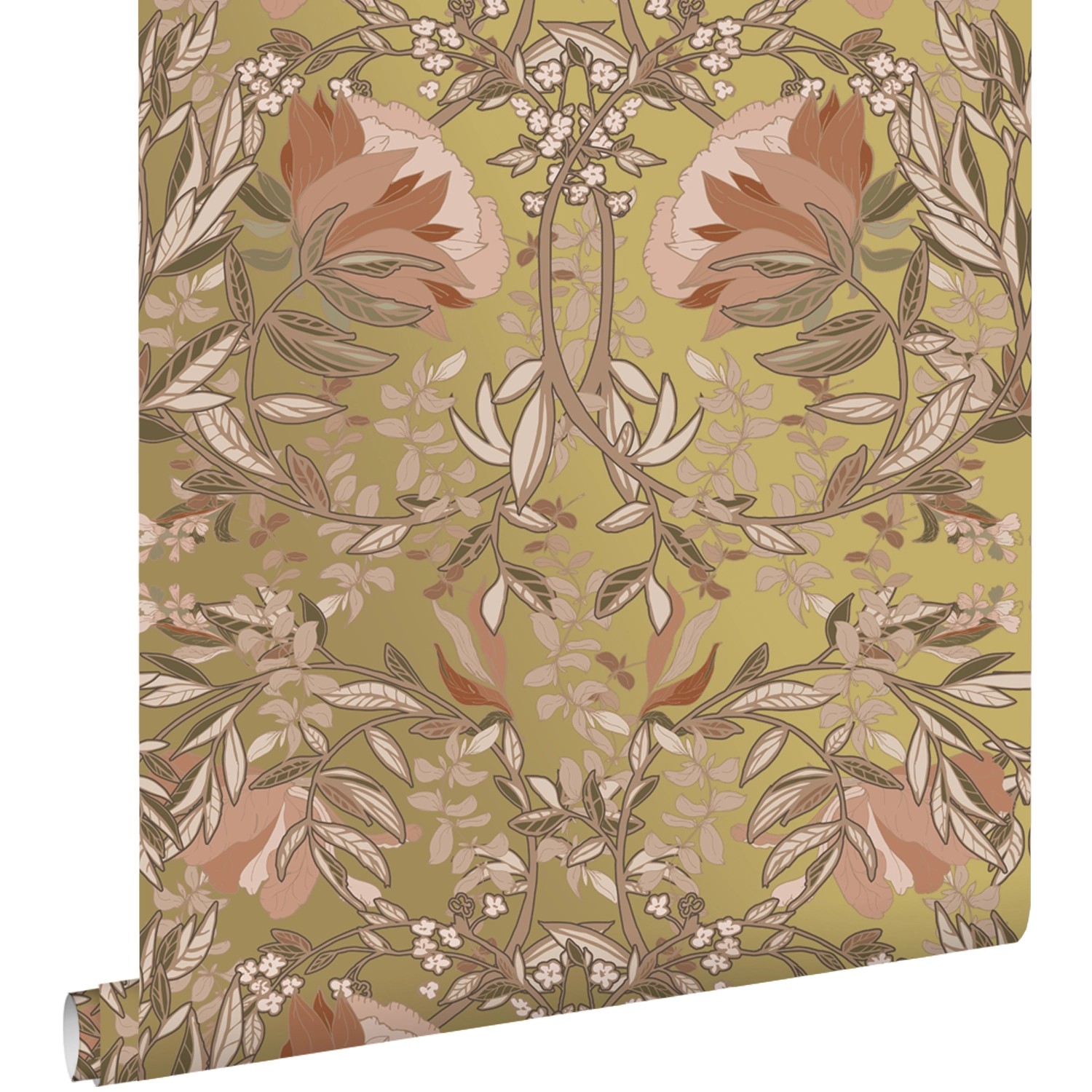 ESTAhome Tapete Blumenmuster im Jugendstil Gold und Terrakottarosa 53 cm x günstig online kaufen