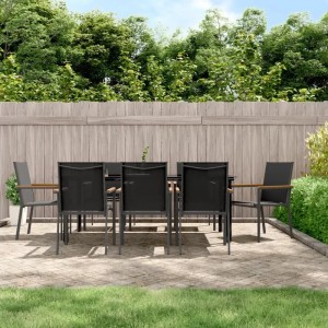 9-teilige Garten Essgruppe vidaXL, schwarz, Textilene und Stahl. Gartenmöbel Set mit Tisch und 8 Stühlen.