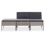 Graues 3-tlg. vidaXL Garten-Lounge-Set aus Rattan mit anthrazitfarbenen Auflagen.