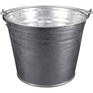 Silberner Asche-Eimer (12 l) aus Flachstahl, Ø 24 cm, für Grillutensilien.