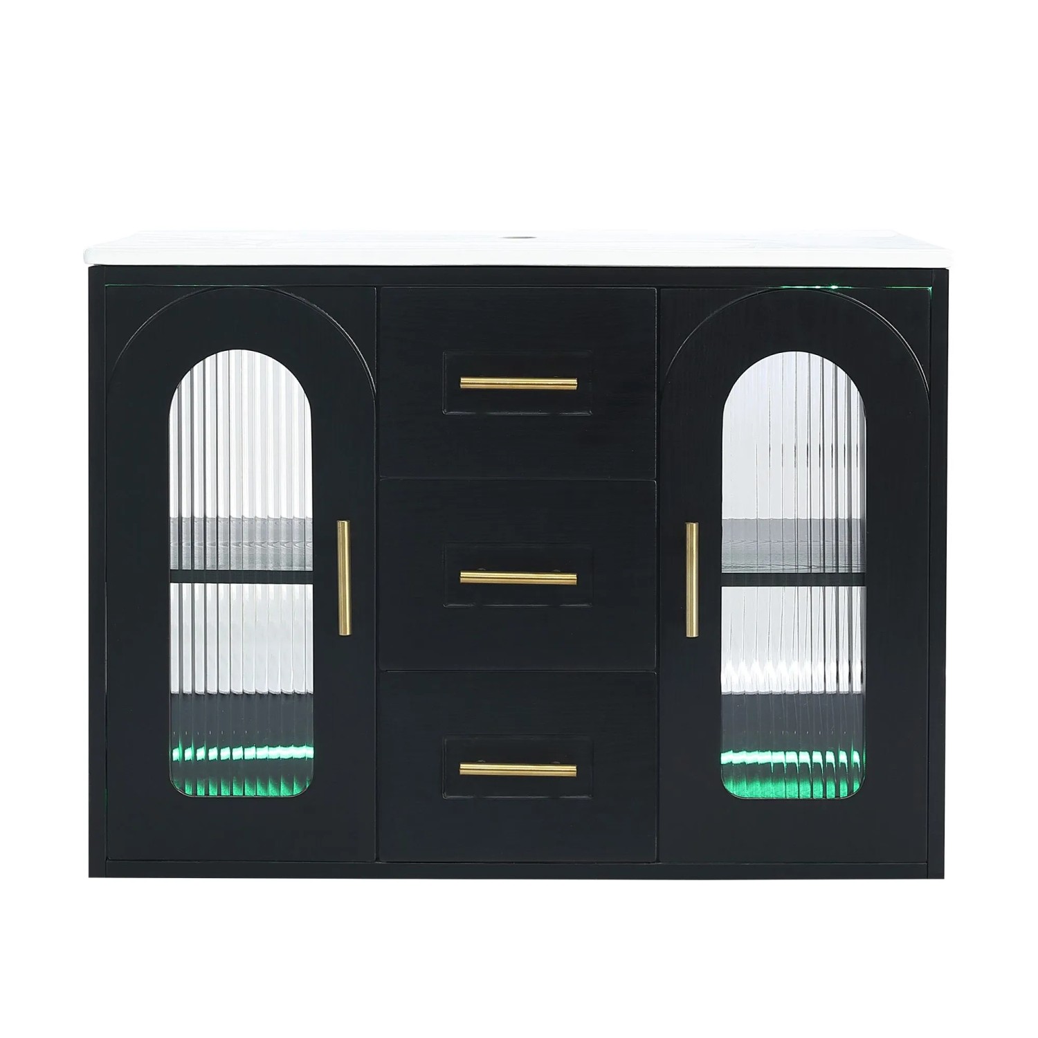 Merax Badschrank 76cm LED Waschbecken Unterschrank Schwarz Holzoptik