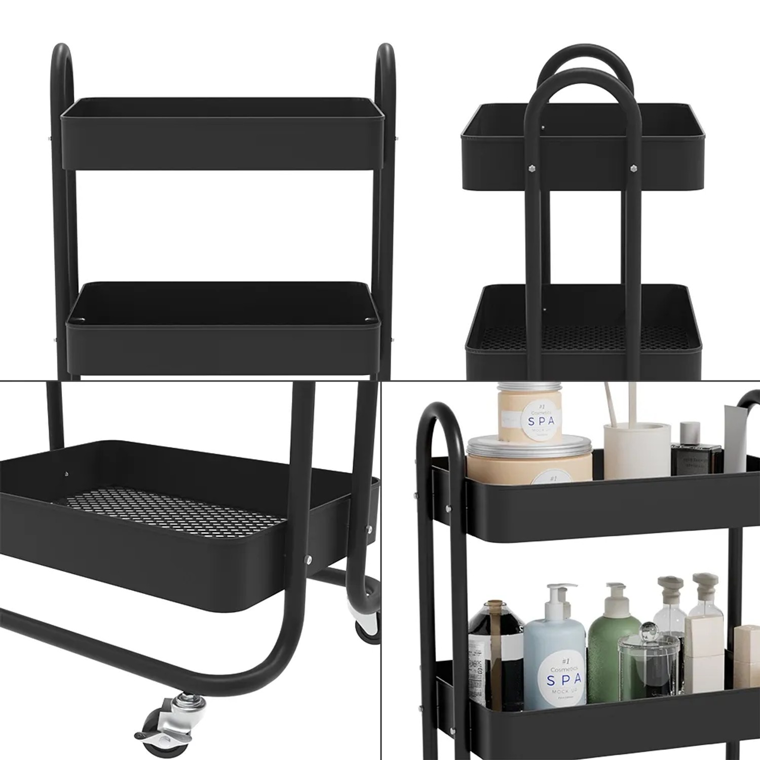 Schwarzes Vicco Rollregal Tron, rollbare Küchen-Minibar, 46x79 cm.