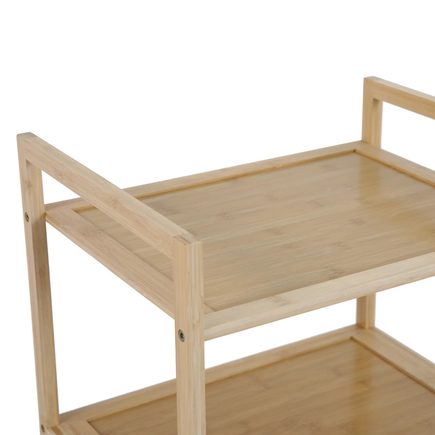 Detailaufnahme: Svita Puvi Badregal aus Bambus mit zwei Ablageflächen. Kategorie: Waschen & Trocknen.