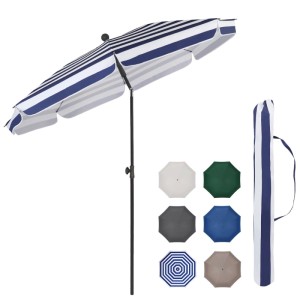 Sekey Balkonschirm 200 cm, blau-weiß gestreift, mit Schutzhülle. Sonnenschirm für Balkon und Garten.