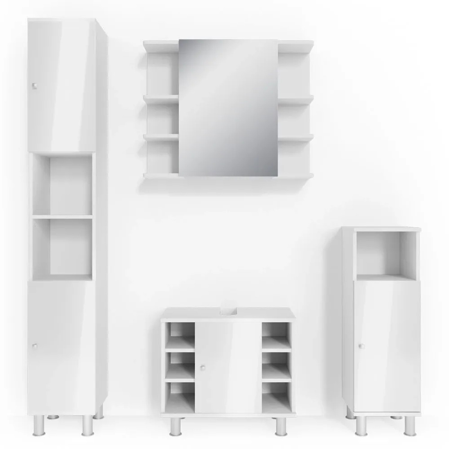 Vicco Badmöbel-Set Fynn Weiß Hochglanz 60 x 54 4-teilig