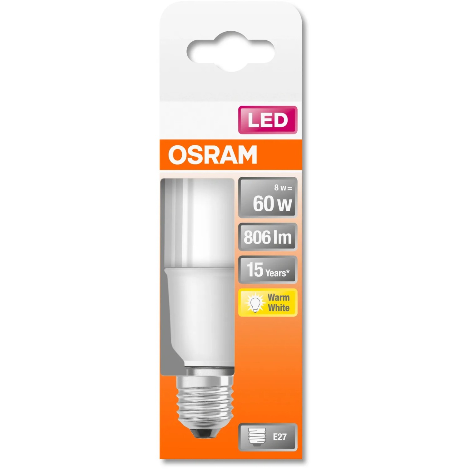 Osram E27 LED-Lampe, 8W, warmweiß, 806 Lumen. Kompaktes Leuchtmittel für Wohnräume.