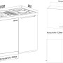 Technische Zeichnung Respekta Miniküche MK100WOSC 100 cm Weiß mit Maßen.