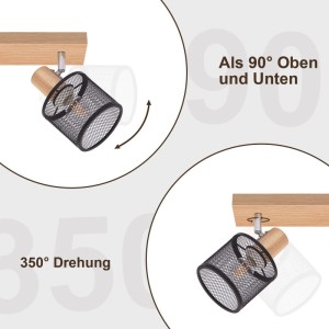 Flexibler NETTLIFE Deckenstrahler mit schwarzem Metallschirm und Holzbasis, 90° neig- & 350° drehbar. Ideal für Spots.