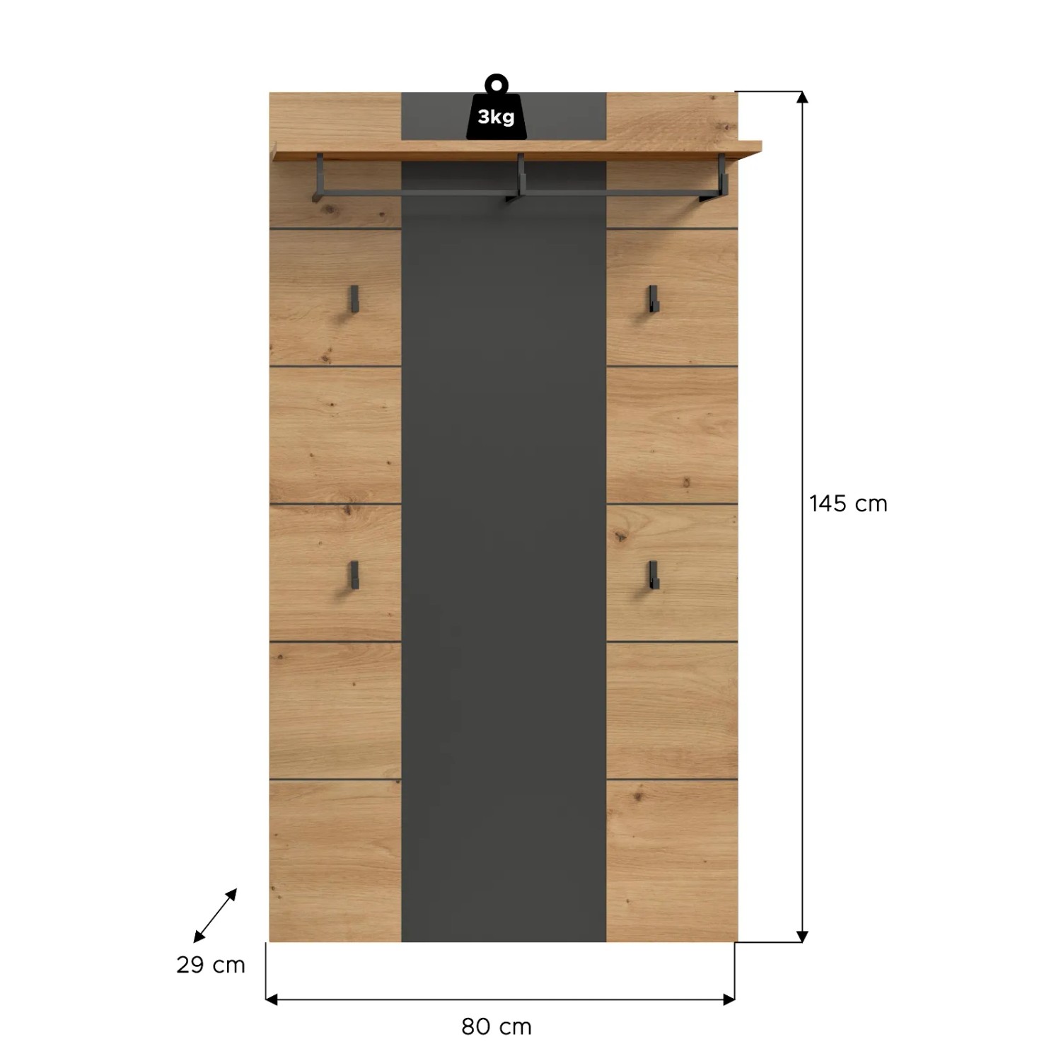 Inn.Furn Garderobenpaneel in Eiche und Grau 80 x 141 cm Cooper_9