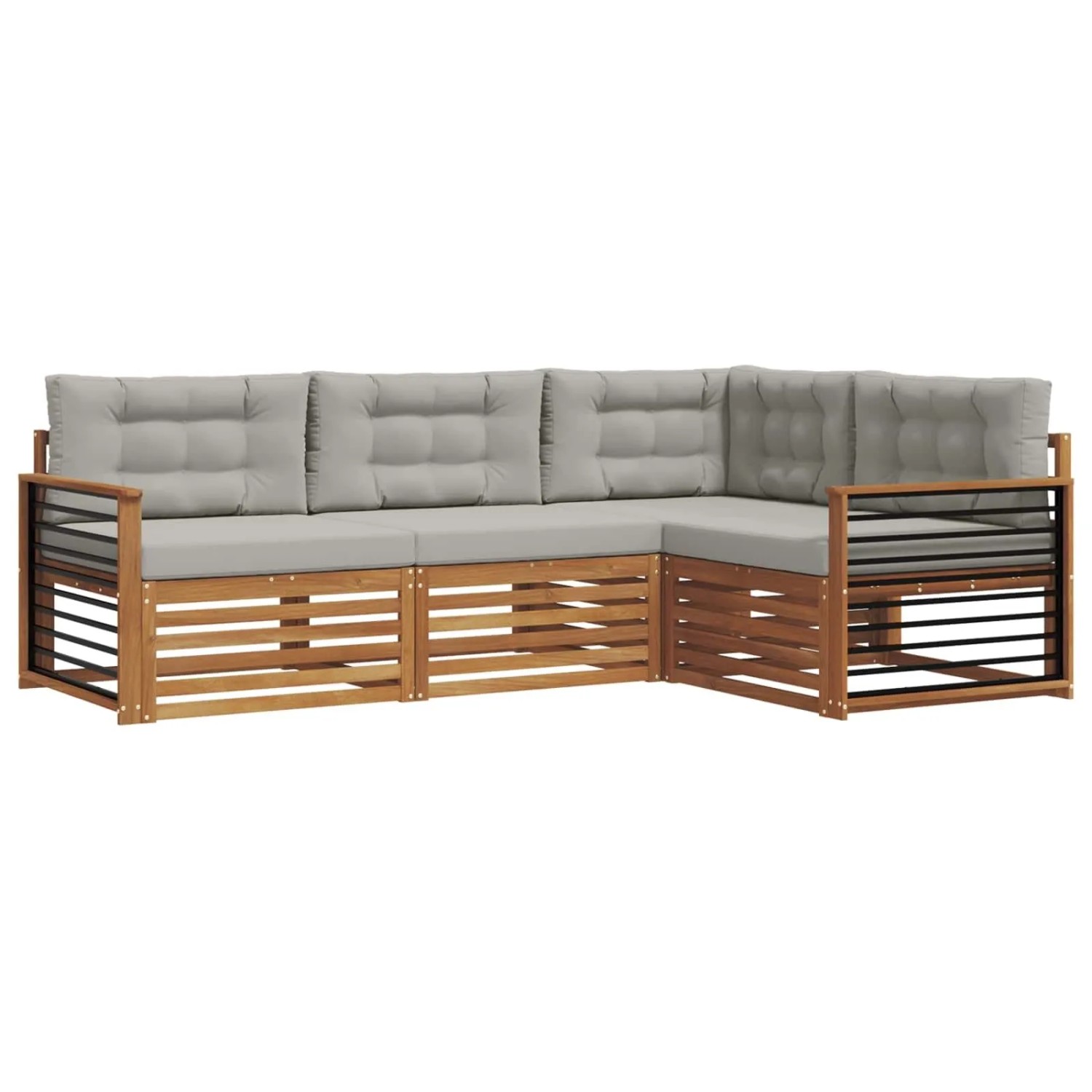 vidaXL Outdoor-Sofagarnitur mit Kissen 13-Tlg Natur und Hellgrau 3373391