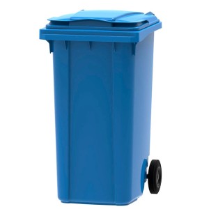 Blaue PROREGAL Mülltonne Premium mit 2 Rädern, 240 Liter Volumen.