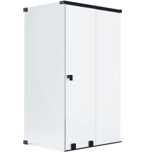 Schöner Wohnen Eckdusche mit Drehtür, Festteil und Seitenwand, schwarze Beschläge, 100x110x200 cm.