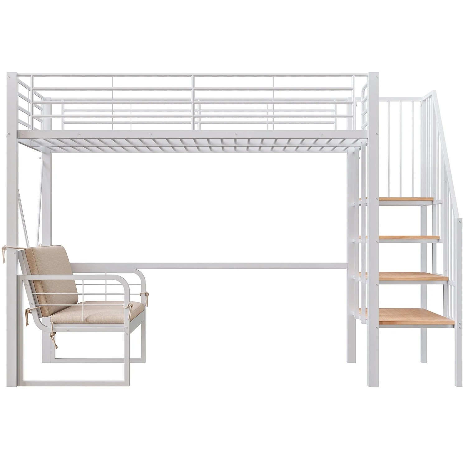 Merax Etagenbett 90x200cm Metall Sofa Stauraum Weiß