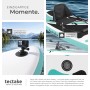 Tectake SUP Zenon Drop Stitch, aufblasbar, weiß-türkis, mit Kamerahalterung und Kajak-Sitz auf dem Wasser.