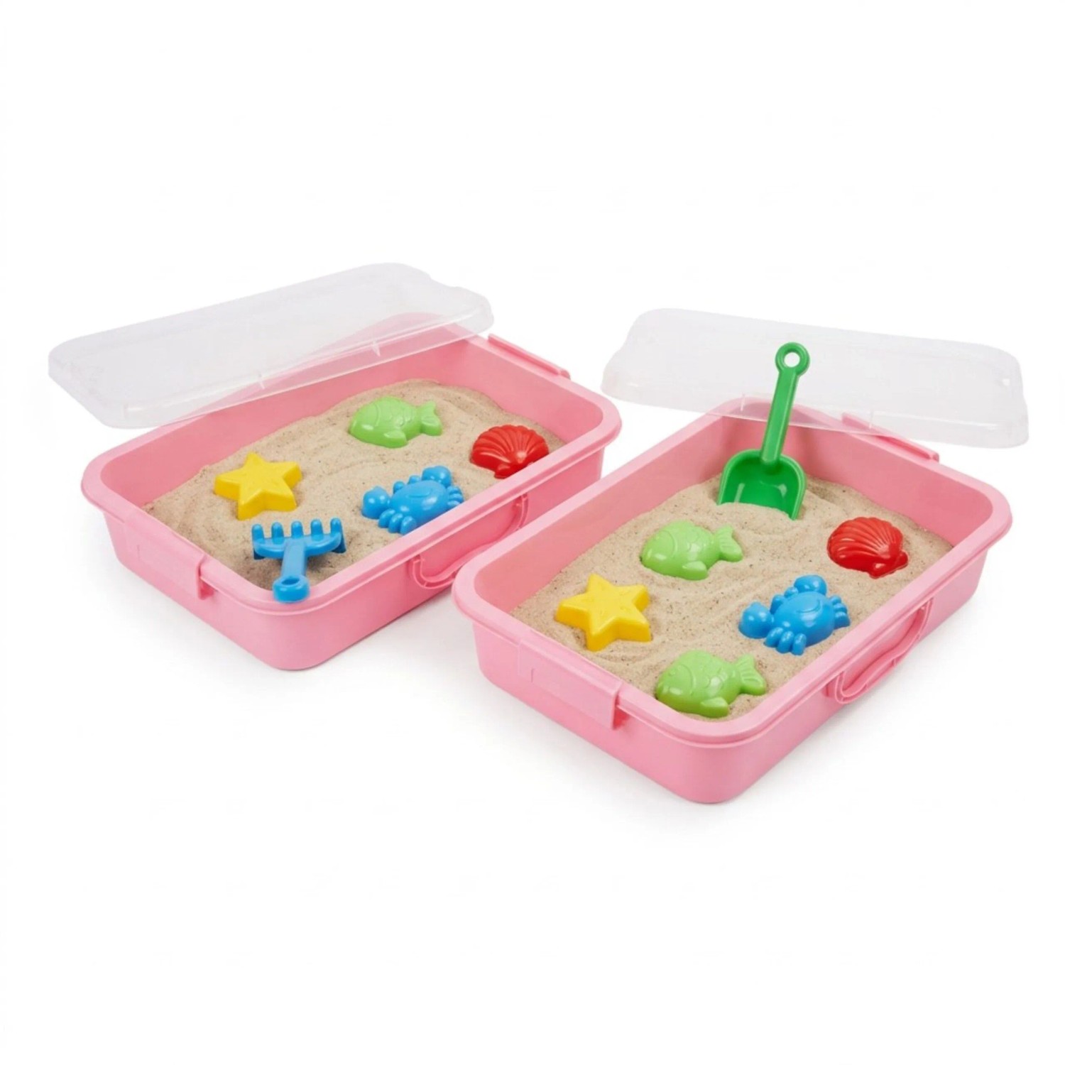 Relaxdays Sandkästen 2er Set Kunststoff Rosa Mit Deckel 8 cm x 38 cm x 25 cm
