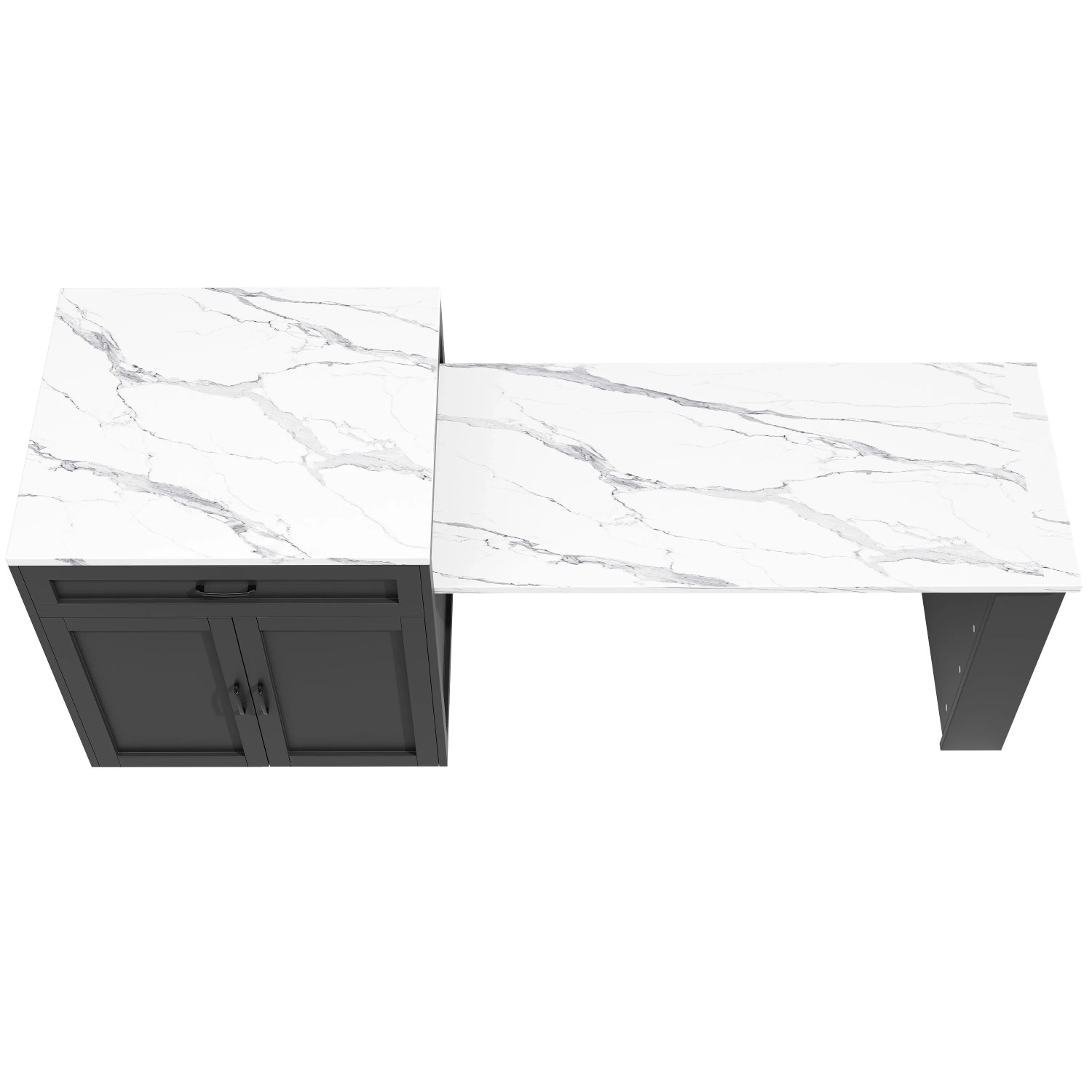 okwish Stehtisch mit Stauraum Schubladen Fächern Küche 133-202x70x93cm Schwarz