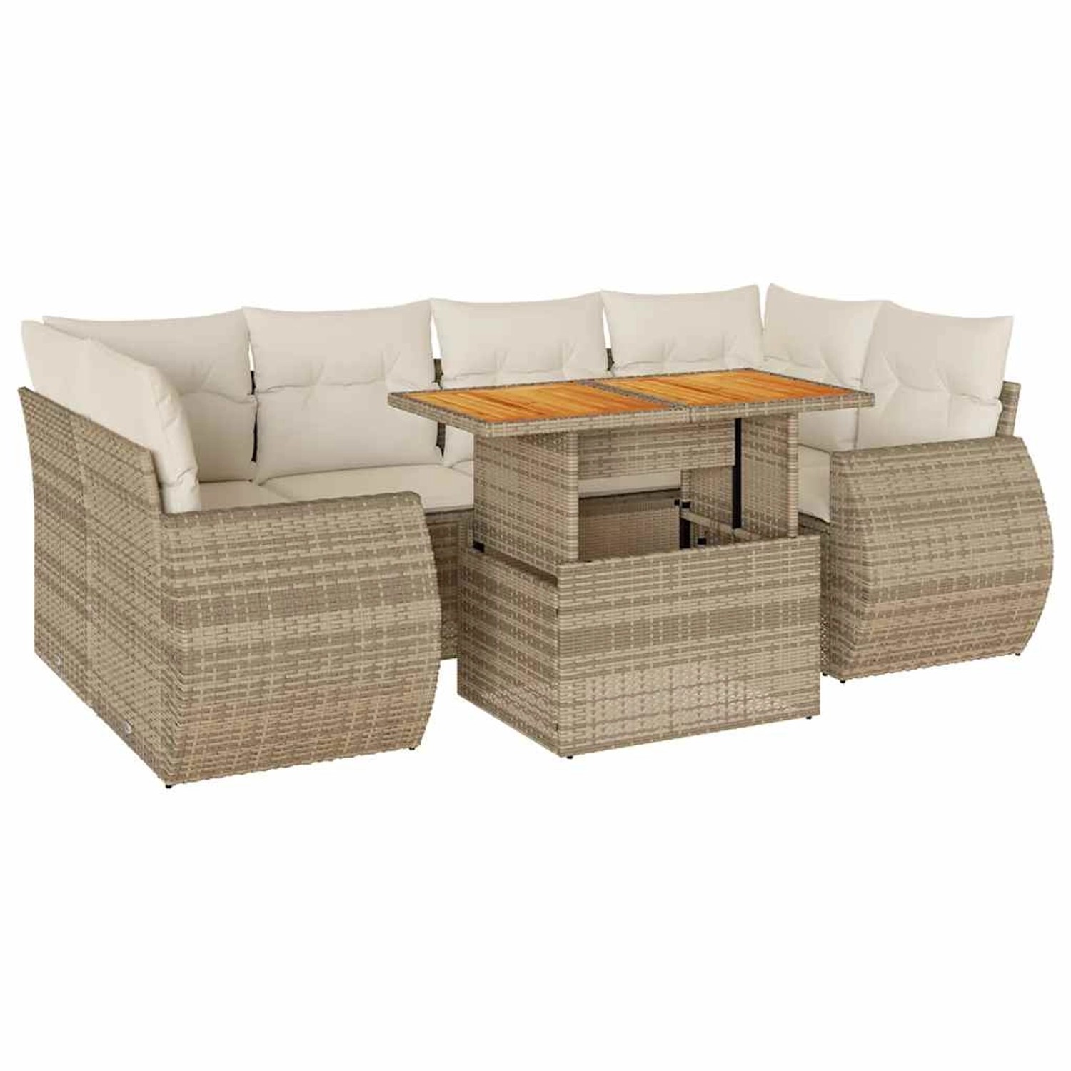 vidaXL 7-Tlg Garten-Sofagarnitur mit Kissen Beige Poly Rattan 3327229 günstig online kaufen