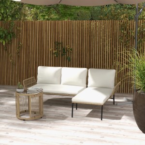 Cremeweißes Outsunny Gartenmöbel Set aus PE Rattan: Sofa, Sonnenliege und runder Tisch. Perfekt für Terrasse & Garten.