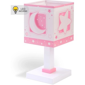 Rosa Dalber Nachttischlampe mit Mond und Sternen, LED Nachtlicht für Kinder.