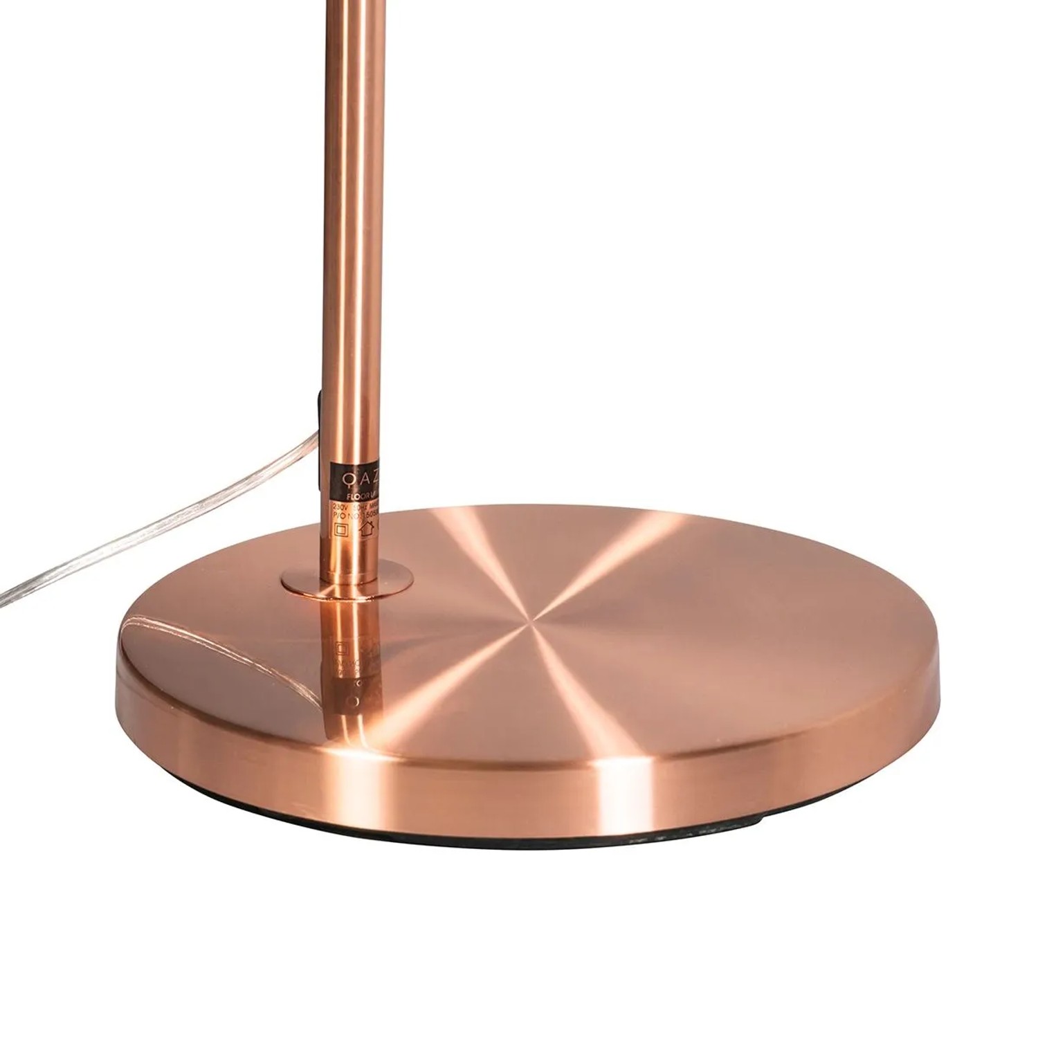 Detailaufnahme: Kupferfarbener Fuß der QAZQA Bogenlampe Arc Basic. Innenleuchte mit modernem Design.