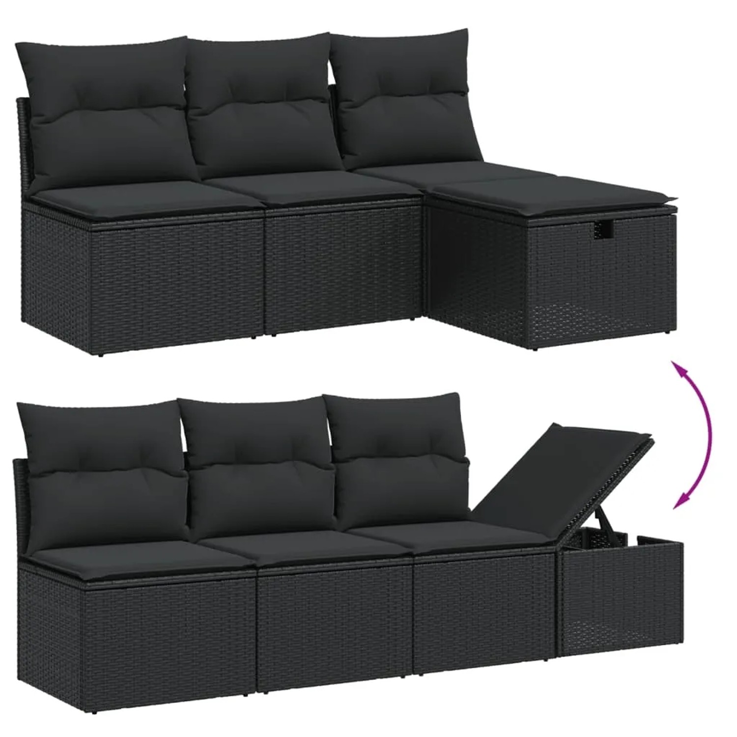 vidaXL 8-tlg. Garten-Sofagarnitur aus schwarzem Rattan mit Kissen. Modulares Design mit Stauraum.