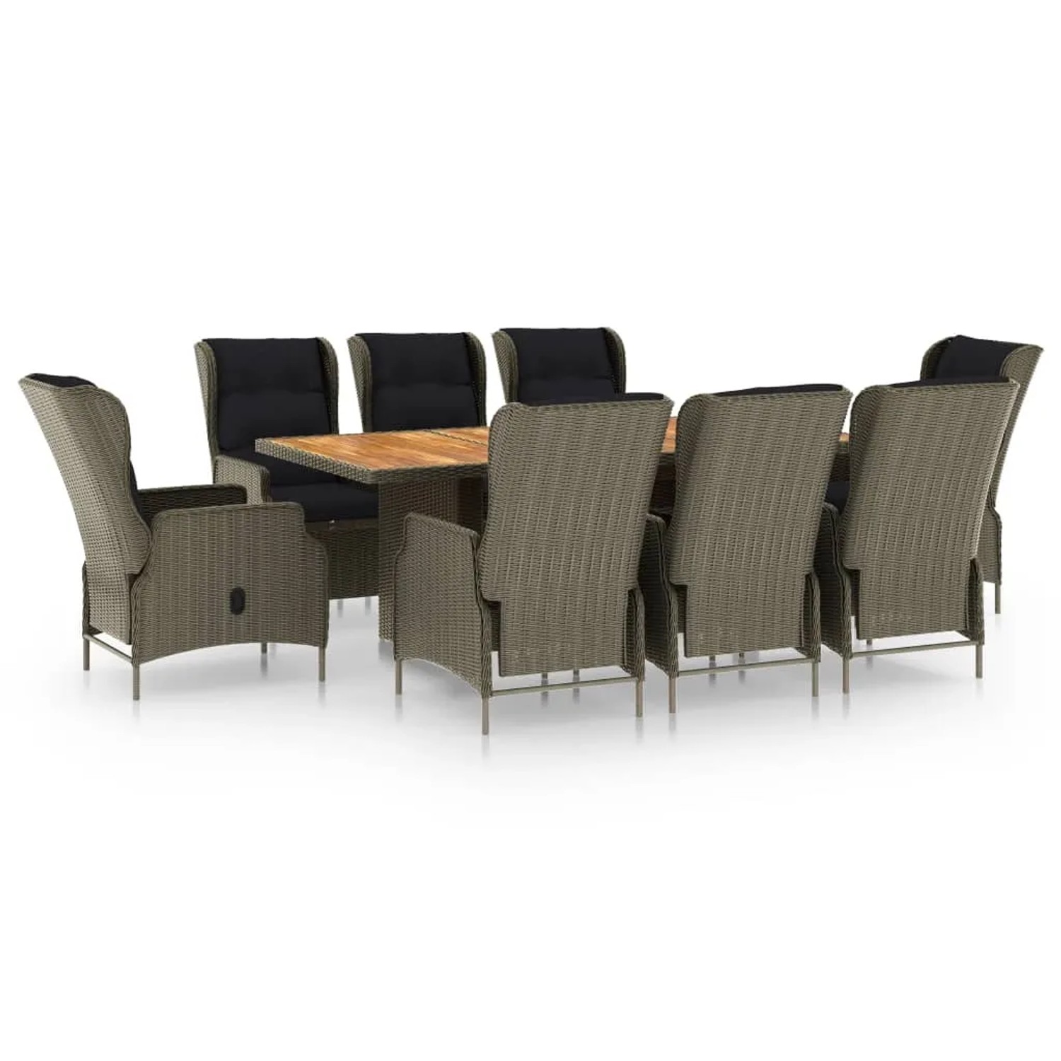 vidaXL 9-Tlg Garten-Essgruppe mit Auflagen Poly Rattan Braun 3060147