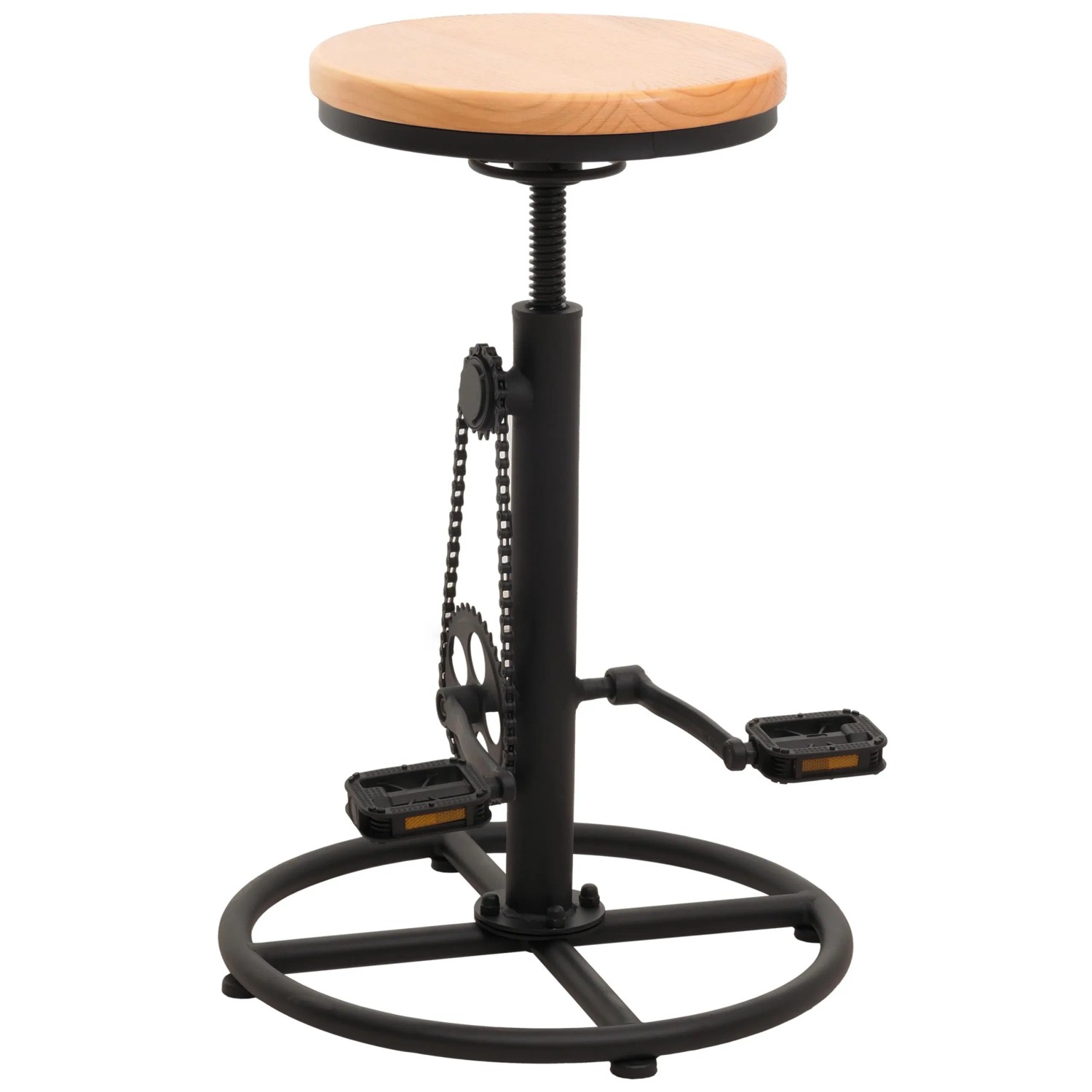 PROREGAL Barhocker Mit Fußablage Sitzhöhe 61-85cm Höhenverstellbar Drehbar Fußablage Industrial Metall Massiv-Holz Natur Barstuhl Tresenhocker