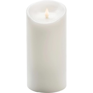 Weiße Konstsmide LED Echtwachskerze mit 3D-Flamme und Timer, 21,5 cm hoch.
