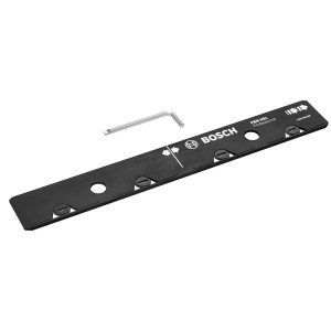 Schwarzes Bosch Professional FSN VEL Verbindungsstück für Führungsschienen mit Inbusschlüssel. Für präzise, selbstausrichtende Sägeschnitte.