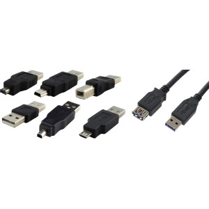Schwaiger USB 2.0 Anschluss-Set, 7-teilig mit Adaptern und Verlängerungskabel für Computer & Multimedia.