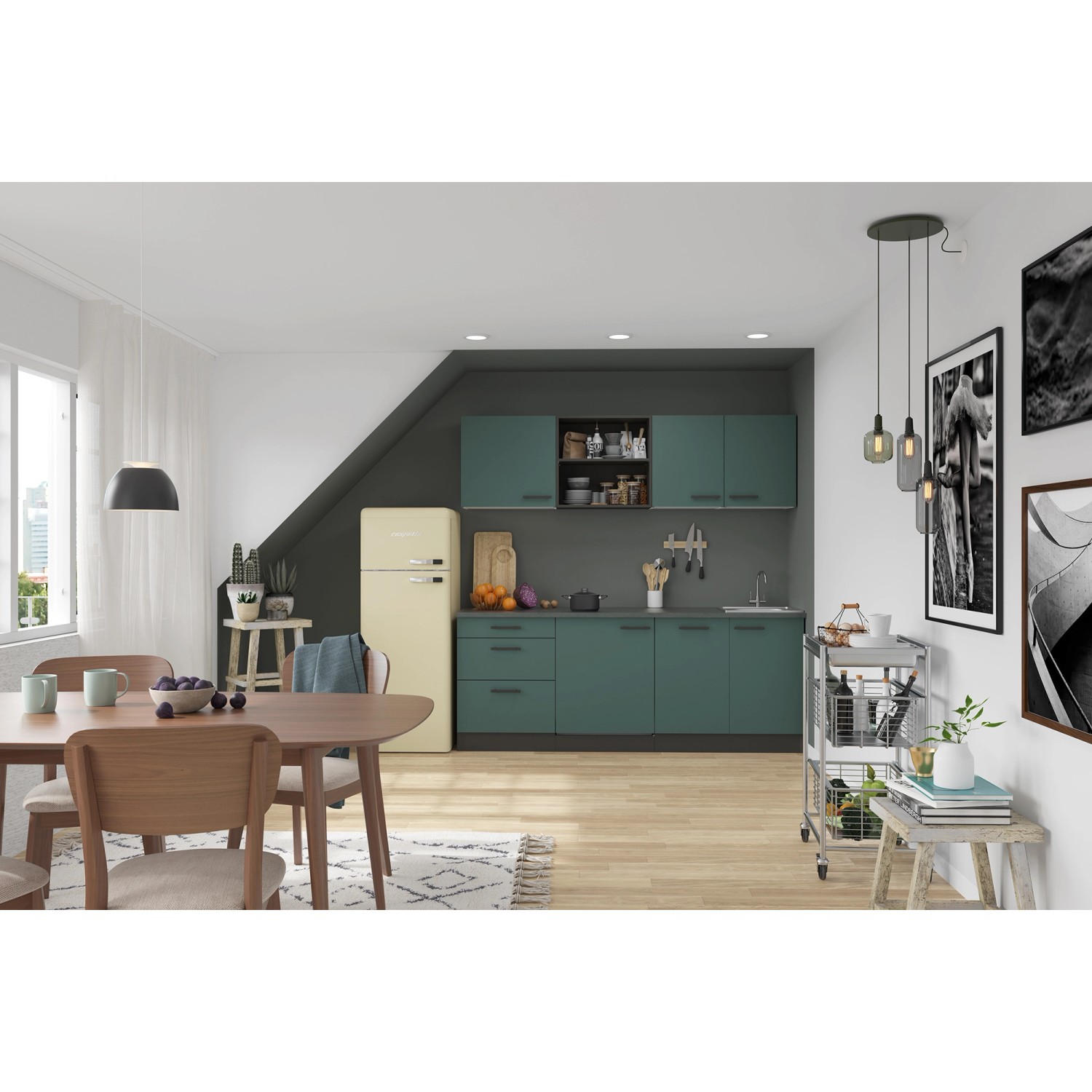 OPTIFIT Verona405 Küchenzeile 210 cm ohne E-Geräte Steingrün günstig online kaufen