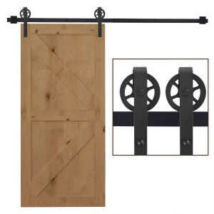 HOMCOM Schiebetür-Beschlagsatz aus Kohlenstoffstahl, 200 cm, schwarz, mit Holztür. Zubehör für Türen.