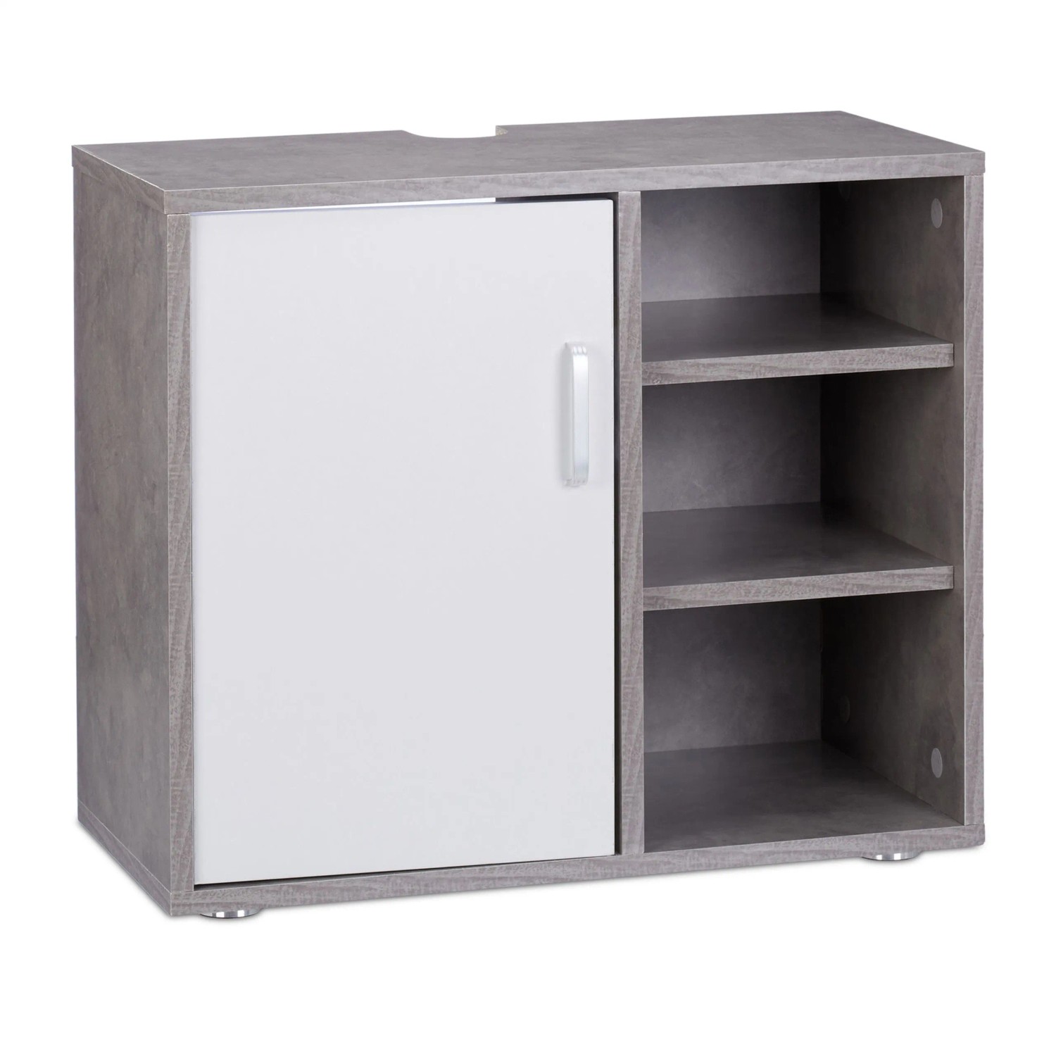 Relaxdays Waschbeckenunterschrank MDF Grau Mit Tür 4 Fächer 51 cm x 60 cm x 32 cm 12,3 kg