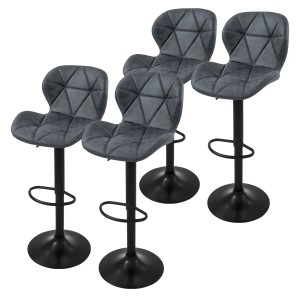 4er Set ML-Design Barhocker, anthrazitfarbenes Kunstleder, mit Rückenlehne und Fußstütze.