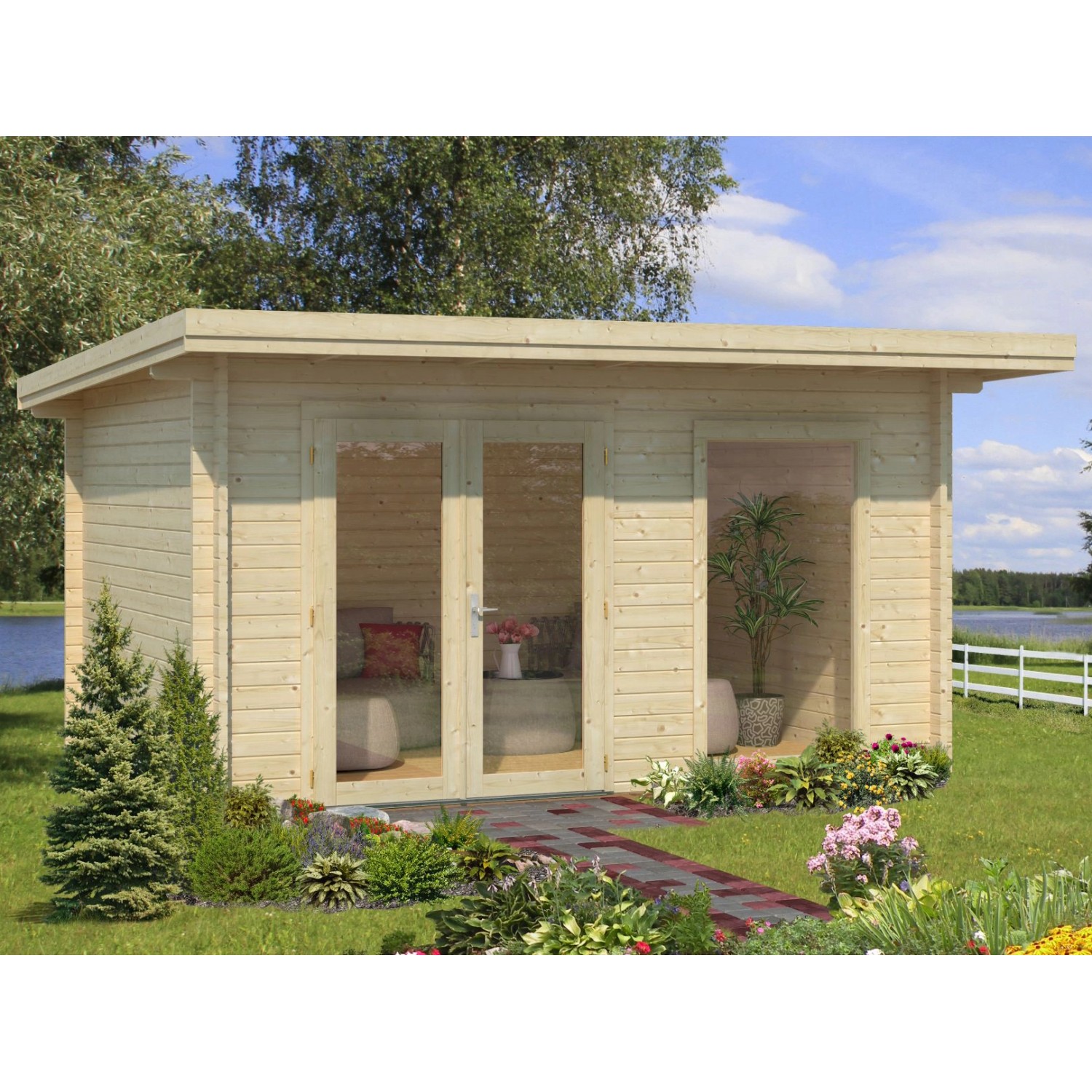Palmako Heidi Holz-Gartenhaus/Gerätehaus Natur Pultdach Tauchgrundiert 410 cm x 300 cm