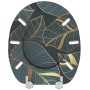SANILO WC-Sitz Monstera aus Holz, Toilettendeckel mit Blattmuster in Gold und Grün.