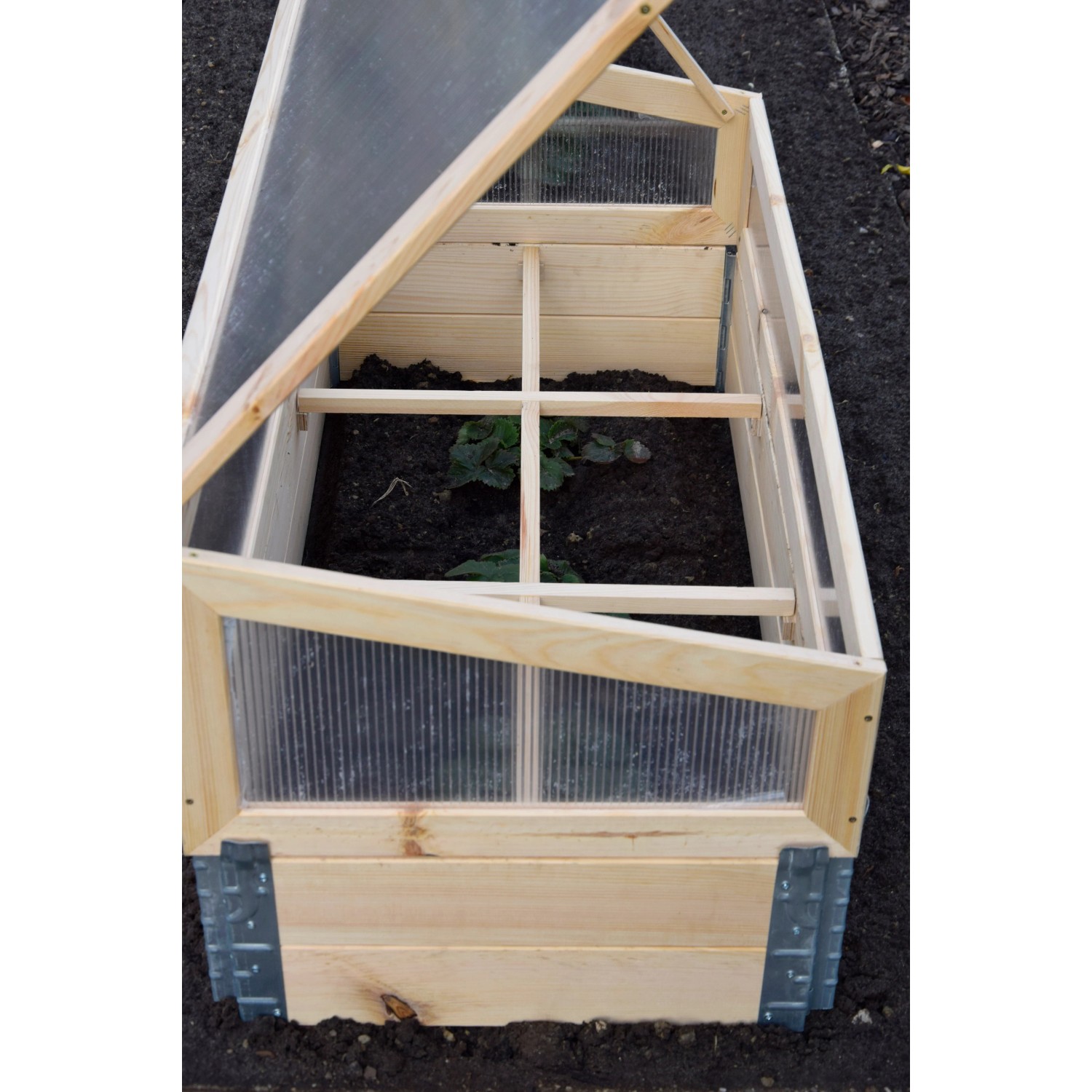 Offenes Frühbeet Pflanzbeet Größe L aus Holz mit Polycarbonat-Aufsatz.