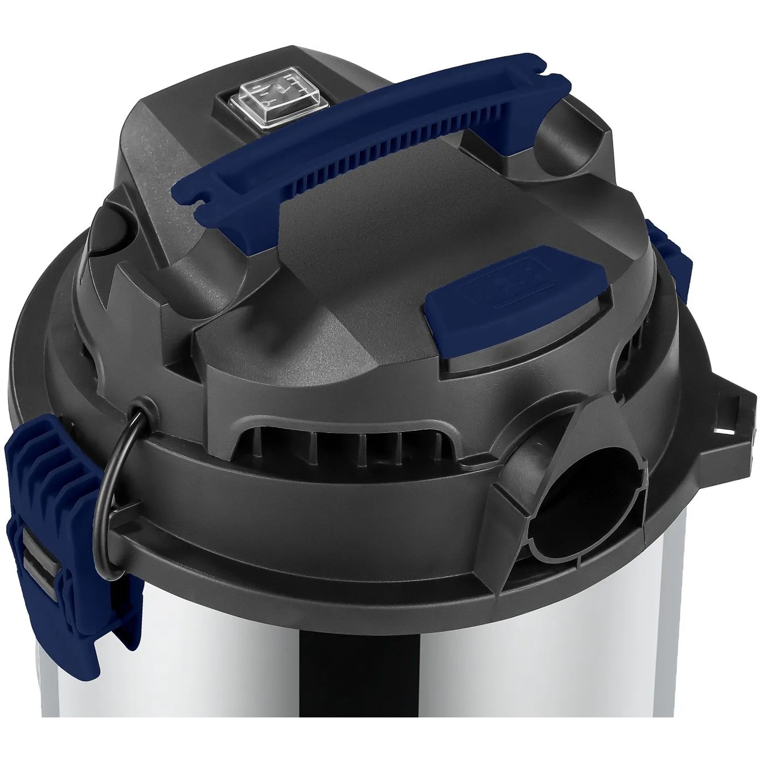 Atrox Nass- und Trockensauger, Detailansicht des Oberteils mit blauem Griff.