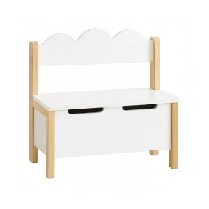 Relaxdays Kinderbank mit Stauraum MDF Kiefernholz Filz Weiß Natur Softclose 60 cm x 60 cm x 25 cm 8,8 kg