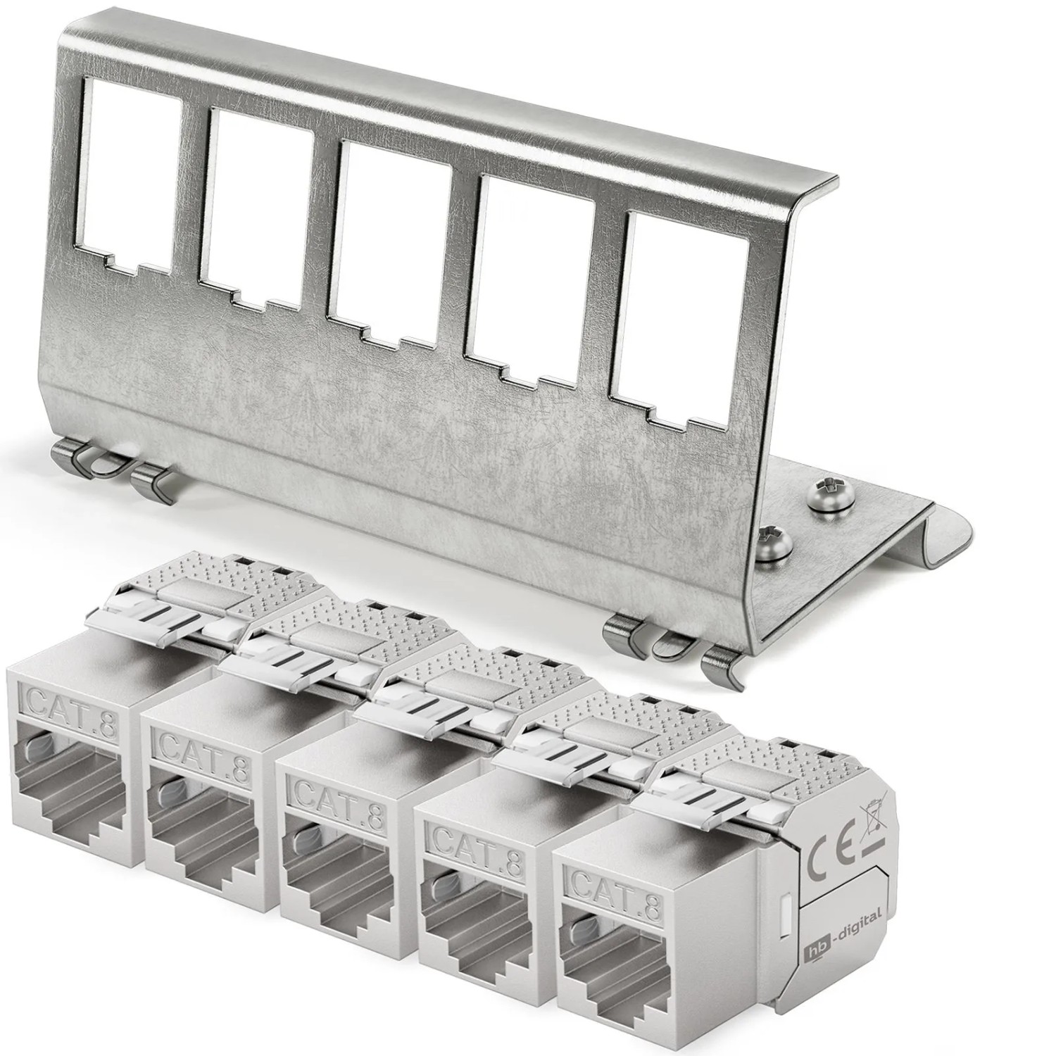 hb-digital Hutschienenadapter 5 Port mit CAT 8.1 Keystone Modul RJ47