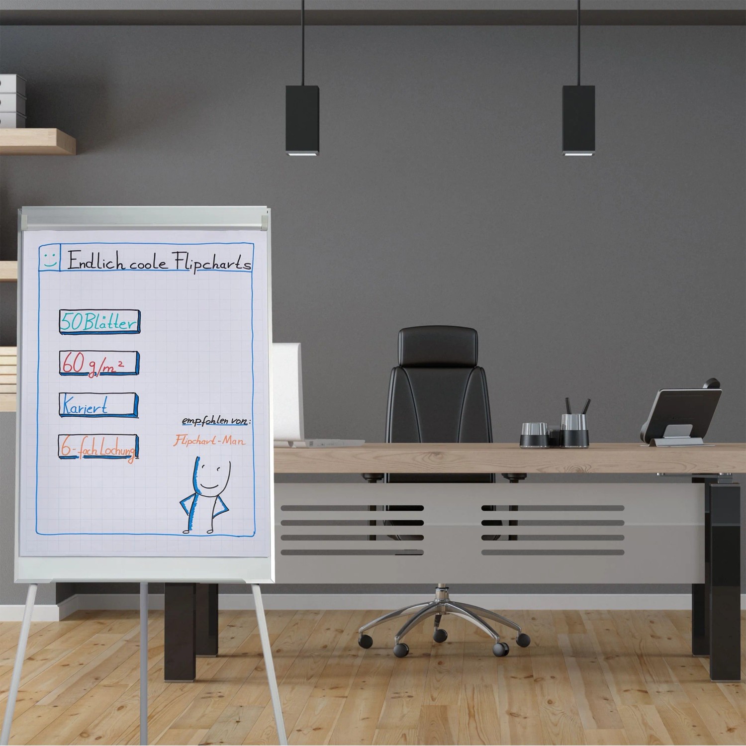 Relaxdays Flipchart mit kariertem Papier, 50 Blatt, für Bürobedarf und Präsentationen.