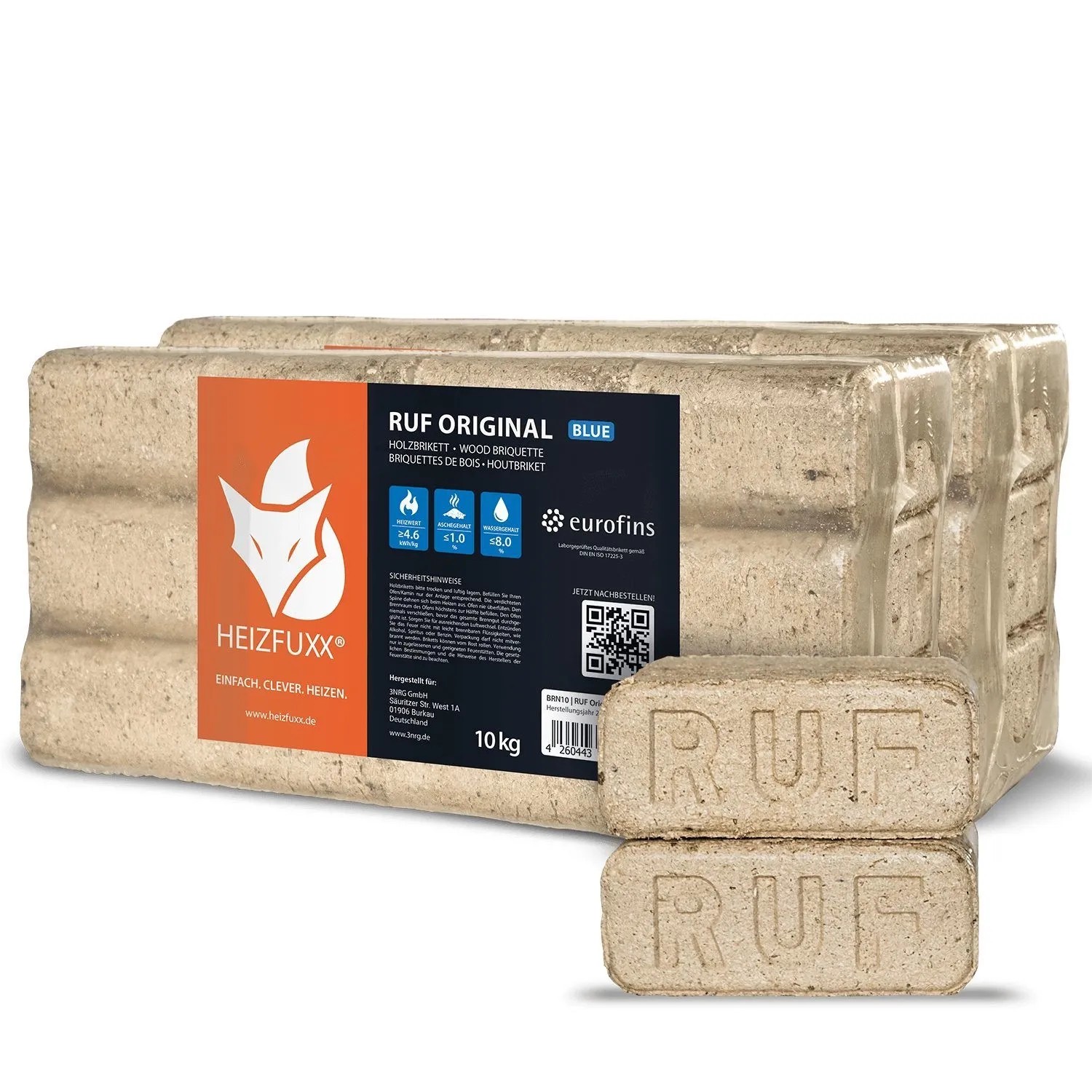 Heizfuxx RUF Original Blue Holzbriketts Nadelholz 10kg x 2 Gebinde 20kg