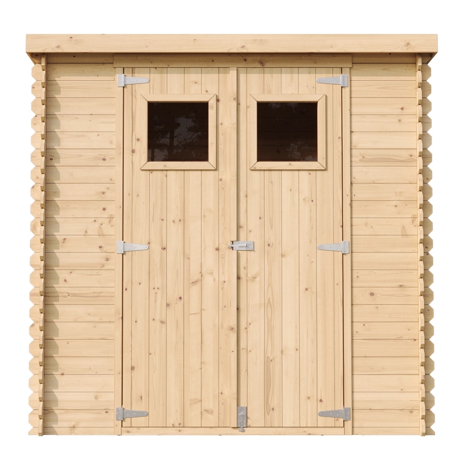 Timbela Gartenhaus M311 aus Holz, 2,22 m², mit Doppeltür und Fenstern. Ideal als Fahrradschuppen.