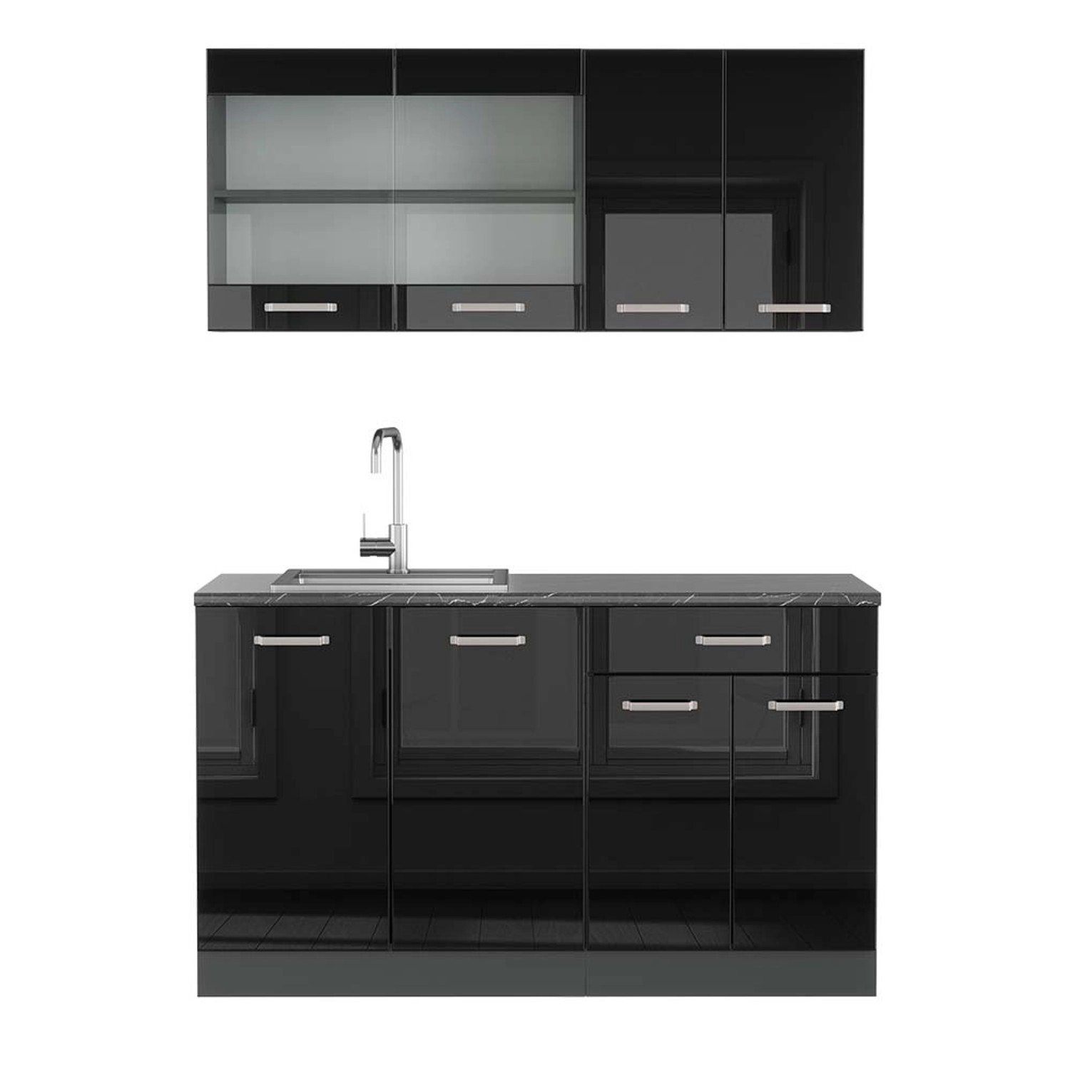 Vicco R-Line Singleküche Schwarz Hochglanz/Anthrazit 140 cm AP Anthrazit günstig online kaufen