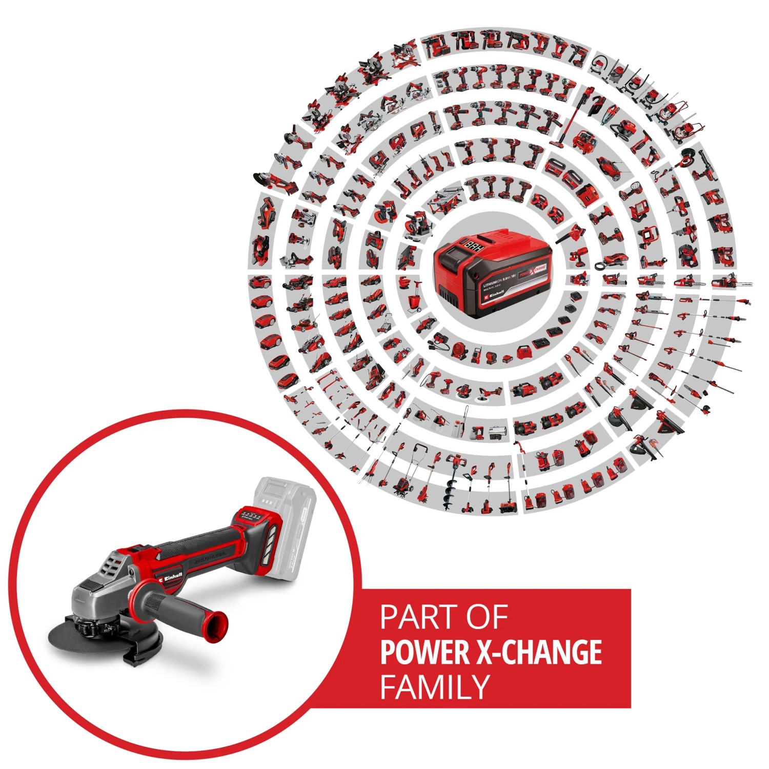 Einhell Akku-Winkelschleifer TP-AG 18/125 CE Q Li Solo, Teil der Power X-Change Familie.