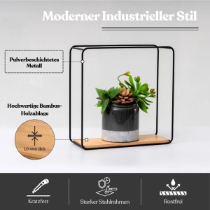 BERLINLODGE Wandregal aus schwarzem Metall und heller Bambusablage. Modernes Würfelregal im Industriestil, Teil eines 3er Sets.