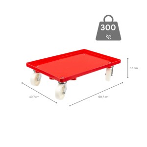 Roter PROREGAL Transportroller mit 4 Lenkrollen, Kunststoffrädern und 300 kg Traglast für Euroboxen.