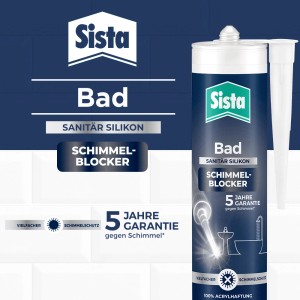 Sista Bad Sanitär Silikon, 280ml Kartusche in Hellgrau. Schimmelresistentes Silikon für Bad & Sanitär.